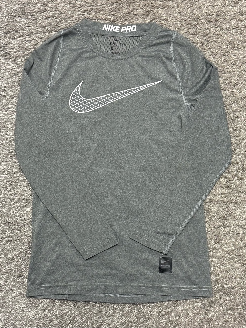 VGUC Youth Nike Pro Long Sleeve Dri-fit LS Grey Shirt, Size M